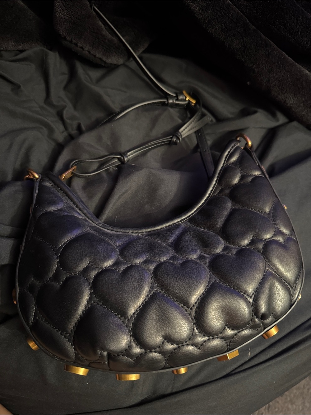 Betsey Johnson quilted heart shoulder bag with brass studding